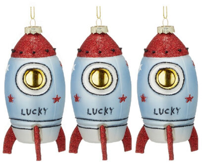 3x Kersthanger figuurtjes glazen raket 14 cm