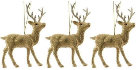 3x Kersthangers figuurtjes hert goud met glitters 12,5 cm Goudkleurig