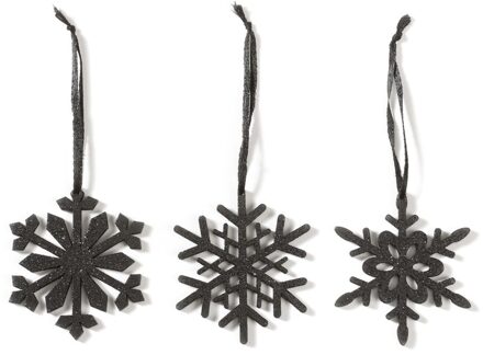 3x Kersthangers figuurtjes zwarte sneeuwvlok/ster 7,5 cm