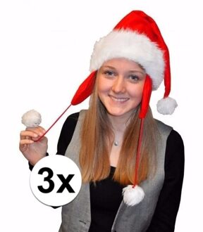 3x Kerstmuts pluche met oorflappen voor volwassenen Rood
