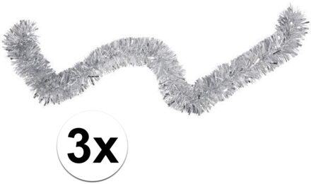 3x kerstslinger / folieslinger zilver 15cm x 2 m - Kerstslingers Zilverkleurig