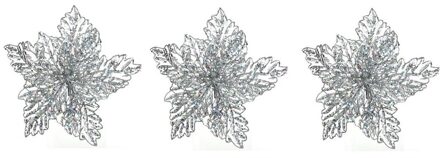 3x Kerstversieringen glitter kerstster zilver op clip 23 x 10 cm - Kersthangers Zilverkleurig