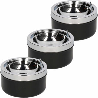 3x Klep/terras asbakken zwart 11 cm - Ronde tuin/terras asbak met klep 3 stuks