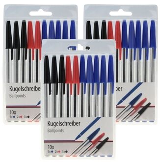 3x Kleuren balpennen 10 stuks