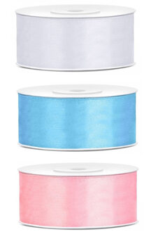 3x kleuren rollen Hobby/decoratie satijn sierlint 2,5 cm x 25 meter - Cadeaulinten Multikleur