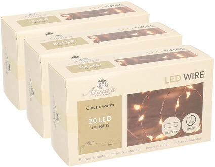 3x Koperen kerst verlichting met timer warm wit 1 meter - Lichtsnoeren