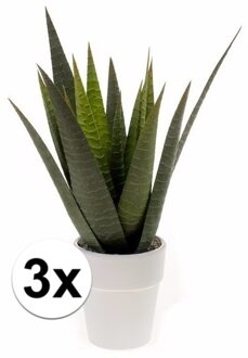 3x Kunstplant aloe vera groen in pot 23 cm - Kamerplant groene aloe vera