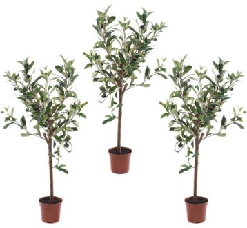 3x Kunstplant groene olijfboom 65 - Kamerplant kunstplanten/nepplanten