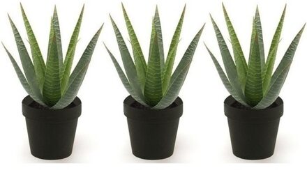 3x Kunstplanten aloe vera groen in pot 23 cm - Kamerplanten groene aloe vera