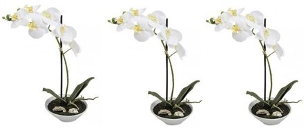 3x Kunstplanten In Pot Witte Orchidee 38 Cm - Vlinderorchidee/phalaenopsis Wit - Nepplanten Multikleur