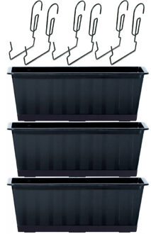 3x Kunststof Agro plantenbakken/bloembakken antraciet grijs 9 liter met ophangbeugels