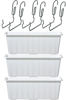 3x Kunststof Agro plantenbakken/bloembakken wit 6,5 liter met ophangbeugels - Balkonbakken