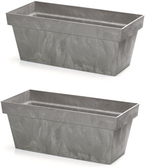 3x Kunststof betonlook plantenbak/bloembak lichtgrijs 40 cm - Tuin decoraties