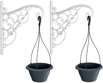 3x Kunststof Respana hangende bloempotten/plantenpotten antraciet 4 liter met sierlijke ophanghaak - 27 cm - Hangpotten