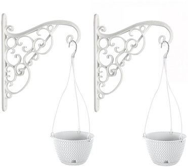 3x Kunststof Splofy hangende bloempotten/plantenpotten wit 4,8 liter met sierlijke ophanghaak