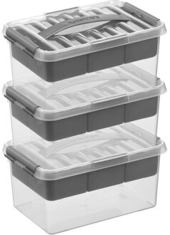 3x Kunststof stapelbare opbergbak met vakken 6 liter 30 x 20 x 14 cm - Opbergbox Transparant