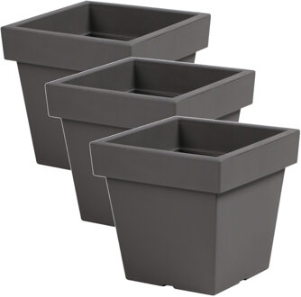 3x Kunststof vierkante bloempotten/plantenpotten 20 cm lichtgrijs - Bloempotten voor binnen en buiten