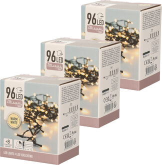 3x LED buitenverlichting op batterij met timer 96 lampjes warm wit 7 m - Lichtsnoeren