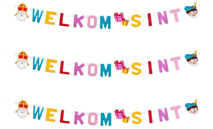 3x Letterslingers Welkom Sint feest  150 cm - Sinterklaasfeest  decoratie slinger