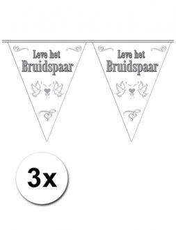 3x Leve het bruidspaar bruiloft versiering vlaggenlijn - Vlaggenlijnen Wit