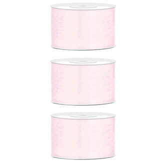 3x Licht poeder roze satijnlint rollen 3,8 cm x 25 meter cadeaulint verpakkingsmateriaal - Cadeaulinten