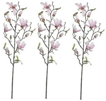 3x Licht roze Magnolia/beverboom kunsttak kunstplant  80 cm - Kunstplanten/kunsttakken - Kunstbloemen boeketten