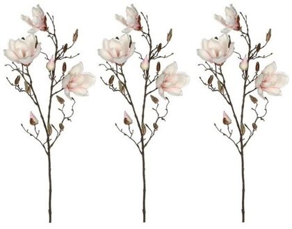 3x Licht roze Magnolia/beverboom kunsttak kunstplant  90 cm - Kunstplanten/kunsttakken - Kunstbloemen boeketten
