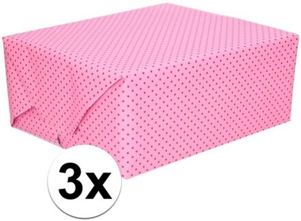 3x Lichtroze cadeaupapier met roze stipjes 70 x 200 cm - Cadeaupapier