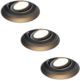 3x Lugo LED inbouwspots Trimless - Zwart - Dimbaar - 5 Watt 450 Lumen - 2700K Warm Wit Licht - Kantelbaar - IP65 - Voor Binnen & Buiten