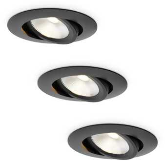3x Lugo LED Inbouwspots - Zwart - Dimbaar - 5 Watt 450 Lumen - 2700K Warm Wit Licht - Kantelbaar - IP65 - Voor Binnen & Buiten
