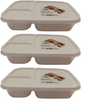 3x Lunchtrommels/bewaarbakjes 3-vaks kunststof wit 1.15 liter