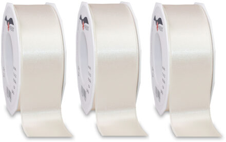 3x Luxe, brede Hobby/decoratie beige satijnen sierlinten 4 cm/40 mm x 25 meter- Luxe kwaliteit - Cadeaulinten satijnlinten/ribbon