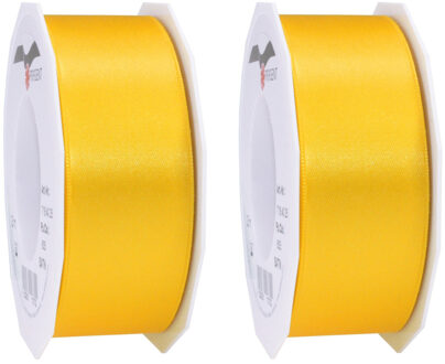 3x Luxe, brede Hobby/decoratie gele satijnen sierlinten 4 cm/40 mm x 25 meter- Luxe kwaliteit - Cadeaulint satijnlint/ribbon