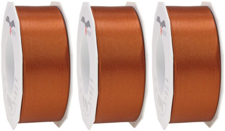 3x Luxe, brede Hobby/decoratie koperen satijnen sierlinten 4 cm/40 mm x 25 meter- Luxe kwaliteit - Cadeaulint satijnlinten/ribbons