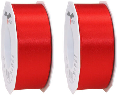 3x Luxe, brede Hobby/decoratie rode satijnen sierlinten 4 cm/40 mm x 25 meter- Luxe kwaliteit - Cadeaulint satijnlint/ribbon