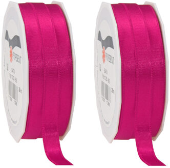 3x Luxe hobby/decoratie fuchsia roze satijnen sierlinten 1 cm/10 mm x 25 meter