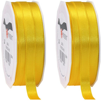 3x Luxe Hobby/decoratie gele satijnen sierlinten 1 cm/10 mm x 25 meter- Luxe kwaliteit - Cadeaulint satijnlint/ribbon