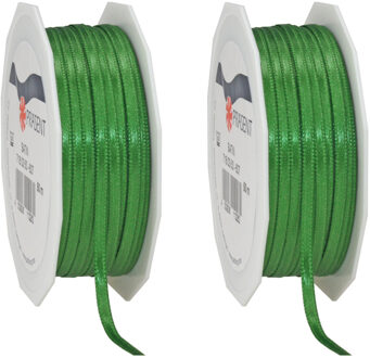 3x Luxe Hobby/decoratie groene satijnen sierlinten 0,3 cm/3 mm x 50 meter- Luxe kwaliteit - Cadeaulint satijnlint/ribbon