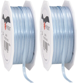 3x Luxe Hobby/decoratie lichtblauwe satijnen sierlinten 0,3 cm/3 mm x 50 meter- Luxe kwaliteit - Cadeaulint satijnlint/ribbon