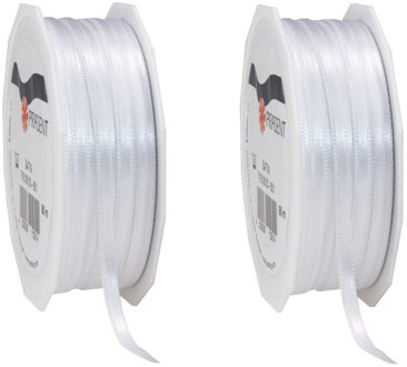 3x Luxe Hobby/decoratie witte satijnen sierlinten 0,3 cm/3 mm x 50 meter- Luxe kwaliteit - Cadeaulint satijnlint/ribbon