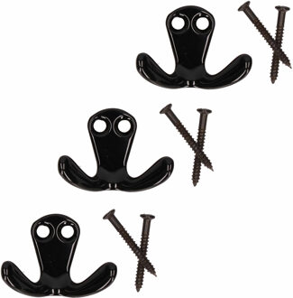 3x Luxe kapstokhaken / jashaken zwart - hoogwaardig metaal - 2,2 x 3,3 cm - kapstokhaakjes / garderobe haakjes