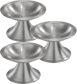 3x Luxe metalen kaarsenhouders zilver voor stompkaarsen van 7-8 cm - kaars kandelaars Zilverkleurig