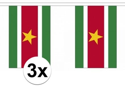 3x Luxe Suriname vlaggenlijnen/vlaggetjes 3 m