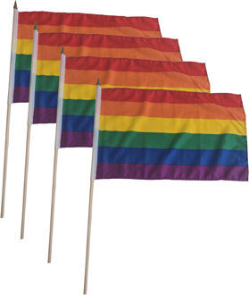 3x Luxe zwaaivlaggen regenboog 30 x 45 cm met houten stok