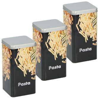 3x Metalen pasta/macaroni voorraadbussen 18,5 cm - Voorraadblikken Zwart