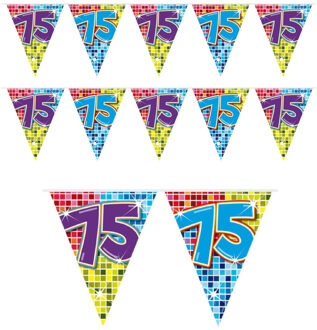 3x Mini vlaggenlijn / slinger verjaardag versiering 75 jaar - Vlaggenlijnen Multikleur