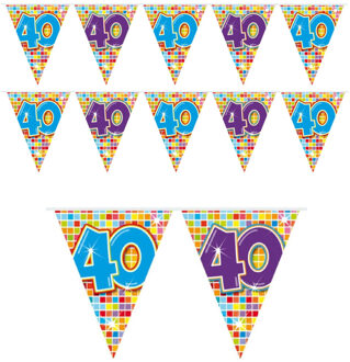 3x Mini vlaggetjeslijn slingers verjaardag versiering 40 jaar - Vlaggenlijnen Multikleur