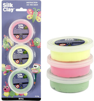 3x Neon Silk Clay Klei 14 Gram - Knutselset Boetseerklei - Roze/groen/geel