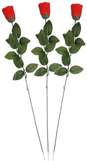 3x Nep planten rode Rosa roos kunstbloemen 60 cm decoratie - Kunstbloemen Rood