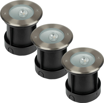 3x Oblique - LED Grondspots Zilver IP67
